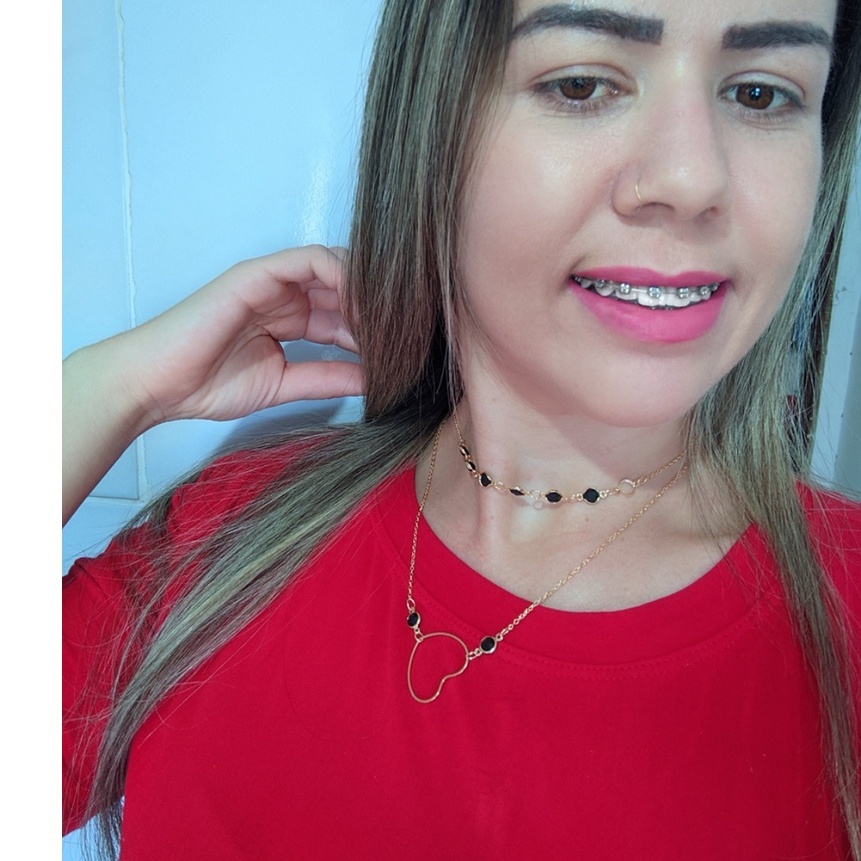 Colar Duplo Feminino Choker Folheado ouro 18K Pedras Cristais Tiffany Preto e Coração Vazado Tendência