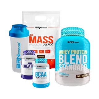 Kit Hipercalórico Size Mass 3kg + Whey Protein Blend Standard 2kg + Premium Creatina 100g + BCAA 100g + Coqueteleira - BRN Foods
