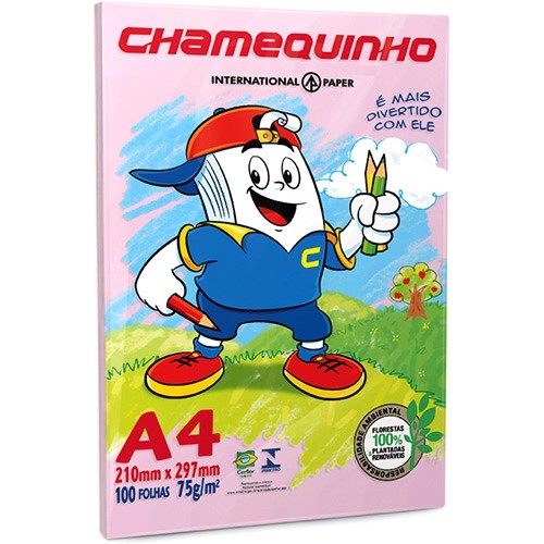 Papel Sulfite A4 Chamequinho ROSA A4 75g 210mmx297mm pacote com 100 folhas Papelaria material escolar Itens de Papelaria Escolar infantil