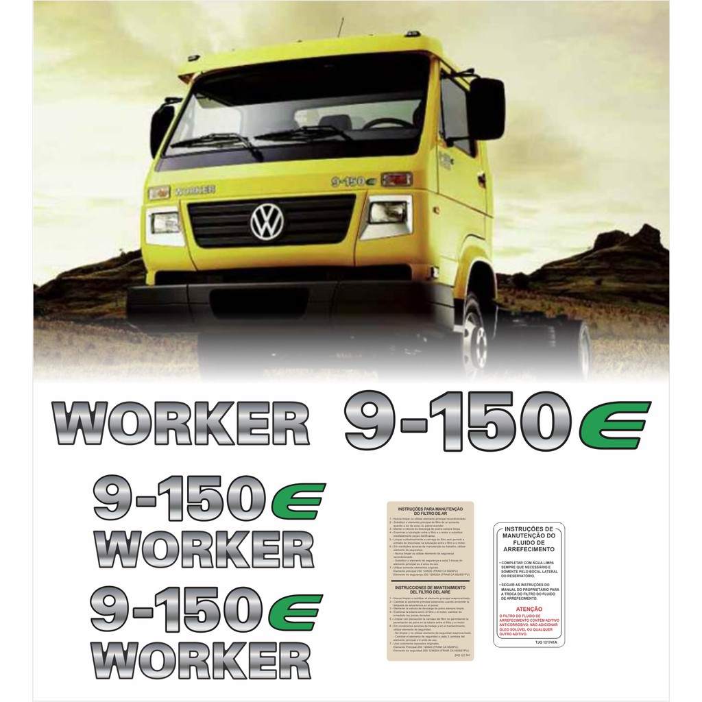 Kit Adesivos Volks 9-150e Worker Resinados + Etiquetas Decalque Caminhão R809