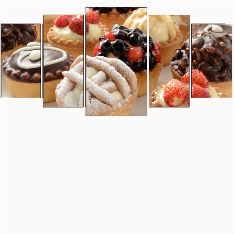 kit Quadro Painel Decorativo Mosaico 5 Peças Para Mercados Docerias Doces Confeitaria 128x60 Promoção Top ms215