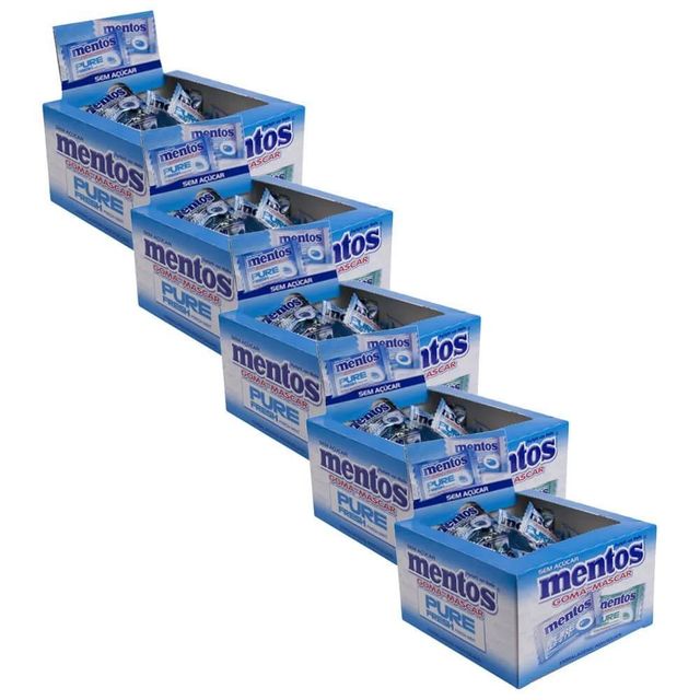 Kit 5 Caixas Mentos Pure Fresh Sortidos 5 Caixas Com 60 Unidades Cada Chiclete Mentos Pure 6896