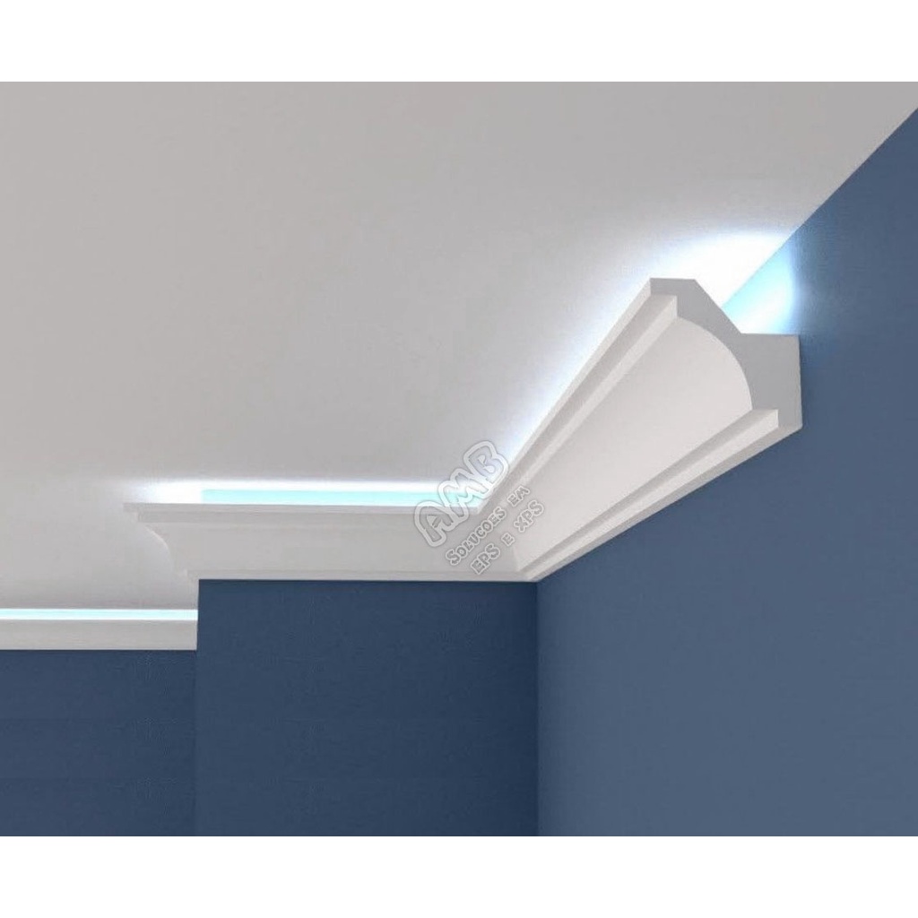 3 metros de Moldura rodateto de XPS liso 7,5cm Sanca p/ fita de LED cantoneira ñ gesso madeira pvc eva xps2sa75