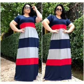 Vestido Plus Size Malha Viscolycra Feminino Longo Combinado em Oferta na Shopee