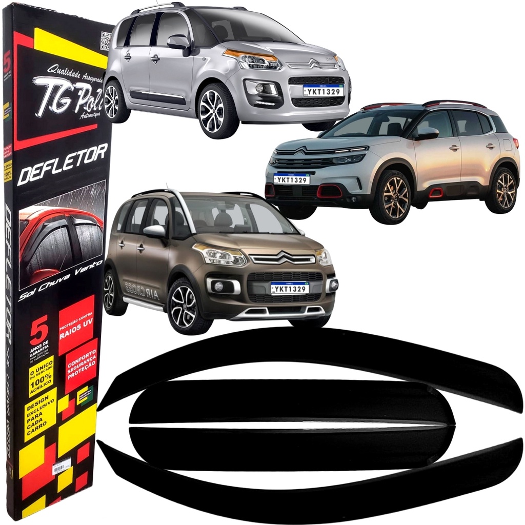 Calha De Chuva Defletor Tg Poli Citroen C3 Picasso AirCross 4 portas 2010 2011 2012 2013 2014 2015 2016 2017 2018 2019 2020