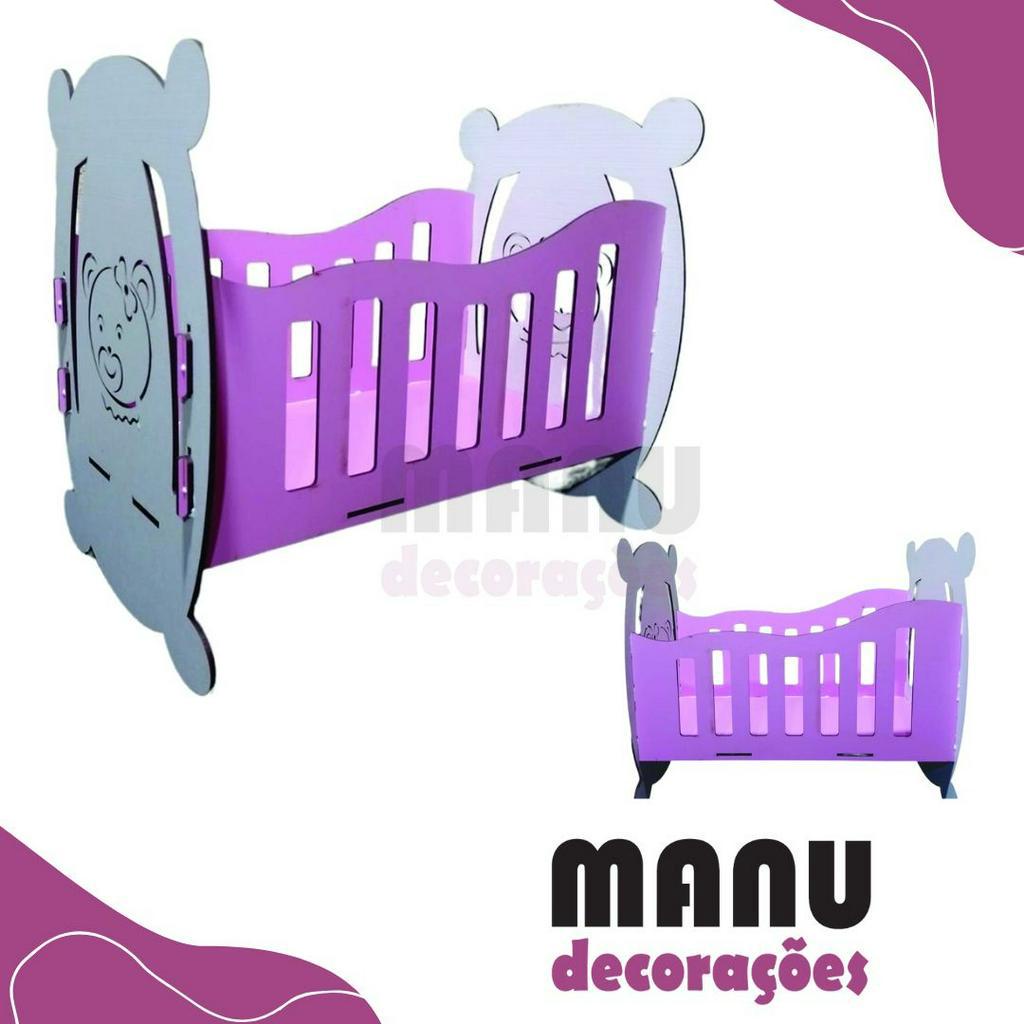 Mini Berço para Boneca / Rosa Lilás Azul em MDF 3mm 46x40x30 em Oferta na Shopee