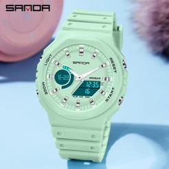 Sanda Relógio De Pulso Feminino Com Display Duplo/Esportivo/Multifuncional/Moderno/De Luxo 6016-7