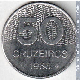 LOTE MOEDAS DE 50 CRUZEIROS 1 DE CADA 1981,1982,1983,1984 E 1985 LOTE 5 MOEDAS BOM ESTADO DE CONSERVAÇÃO