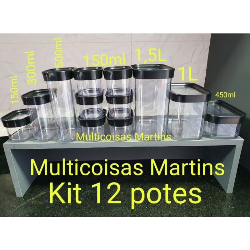 kit 12 potes hermeticos acrilico para organização de armários dispensa geladeira arroz feijão frutas grãos farinha açuca