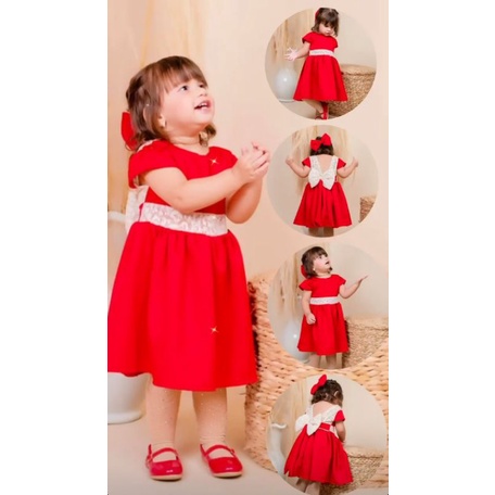 Vestido + laço Luxo vermelho infantil e RN bebê menina roupa natal natalino  vermelha | Shopee Brasil