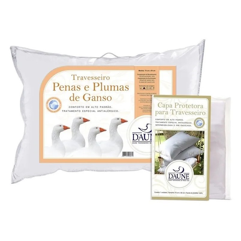 Travesseiro 80% Pena 20% Pluma De Ganso Daune + Capa Brinde | Shopee Brasil