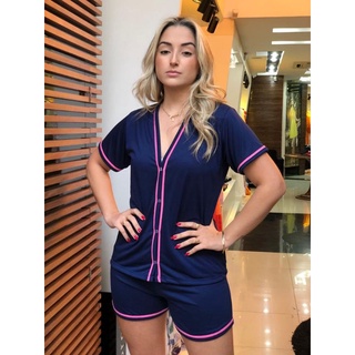 Pijama Americano, baby doll, pijama Blogueirinha, aberto com botões, para amamentar e pós cirúrgico