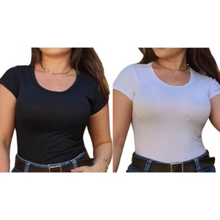 Kit 2 blusas básicas, moda evangélica decote U, t-shirt
