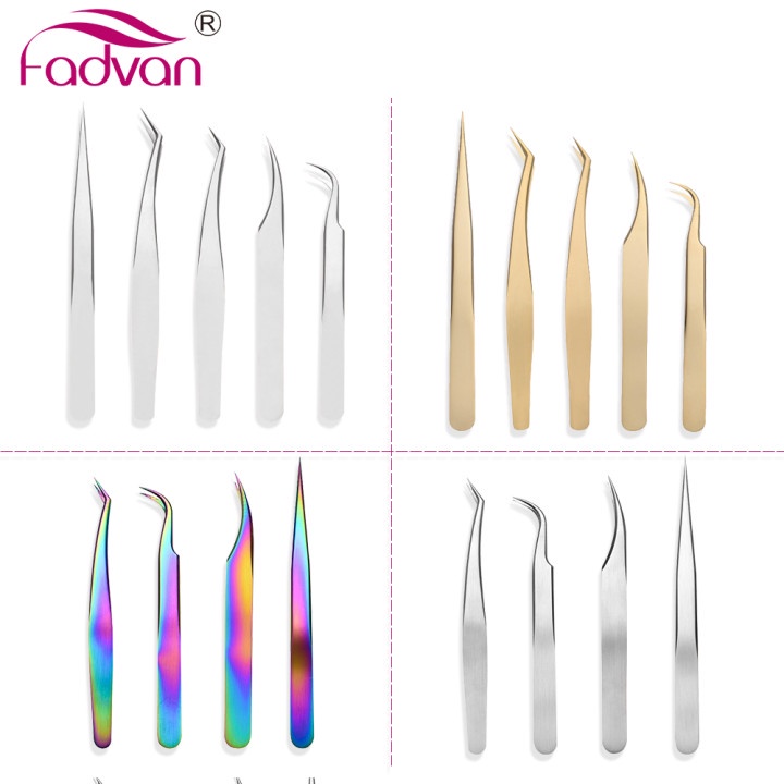 Fadvan 4/5Pçs/Conjunto Pinças De Cílios De Aço Inoxidável Profissional Para Extensão Antiestática Sobrancelha Maquiagem Excelente Fecho De Solda Lash Tongs Ferramentas De