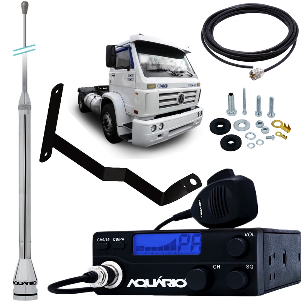 Rádio Móvel Px Antena Maria Mole 2,70 metros Alongador 60cm Cabo 5,5m Suporte Dianteiro Vw Fuscão Worker Titan