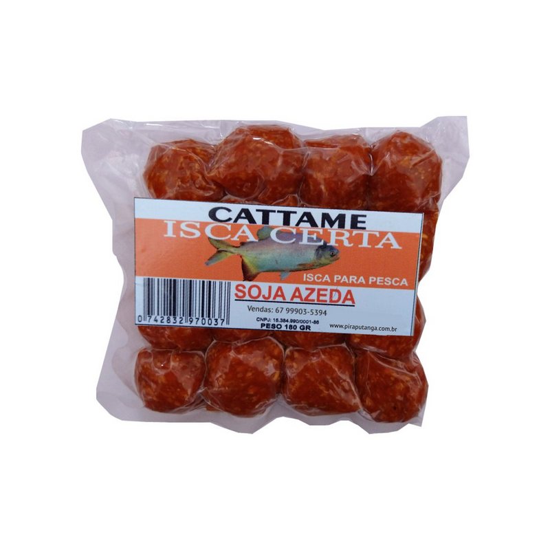 Massa Pronta Pesca Cattame Bolinha 180g Soja Missô Goiaba Bocaiúva Jenipapo Calabresa Salsicha Cajá