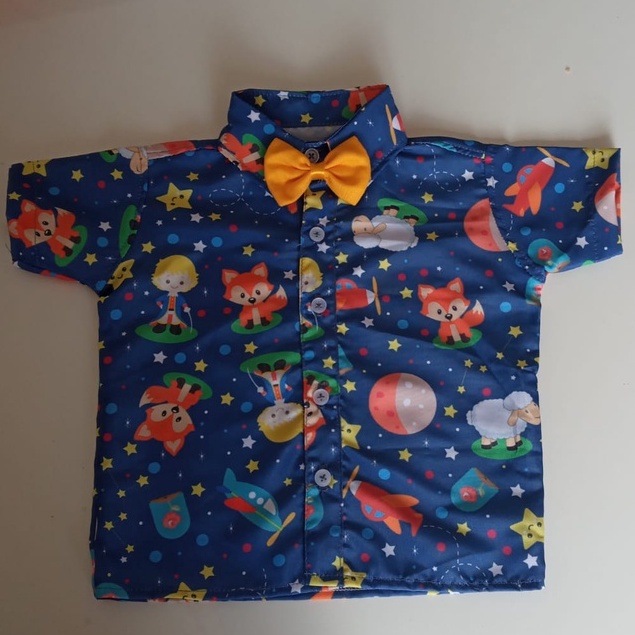 Camisa Temática Pequeno Príncipe Infantil Social Manga Curta com Gravata Pronta Entrega