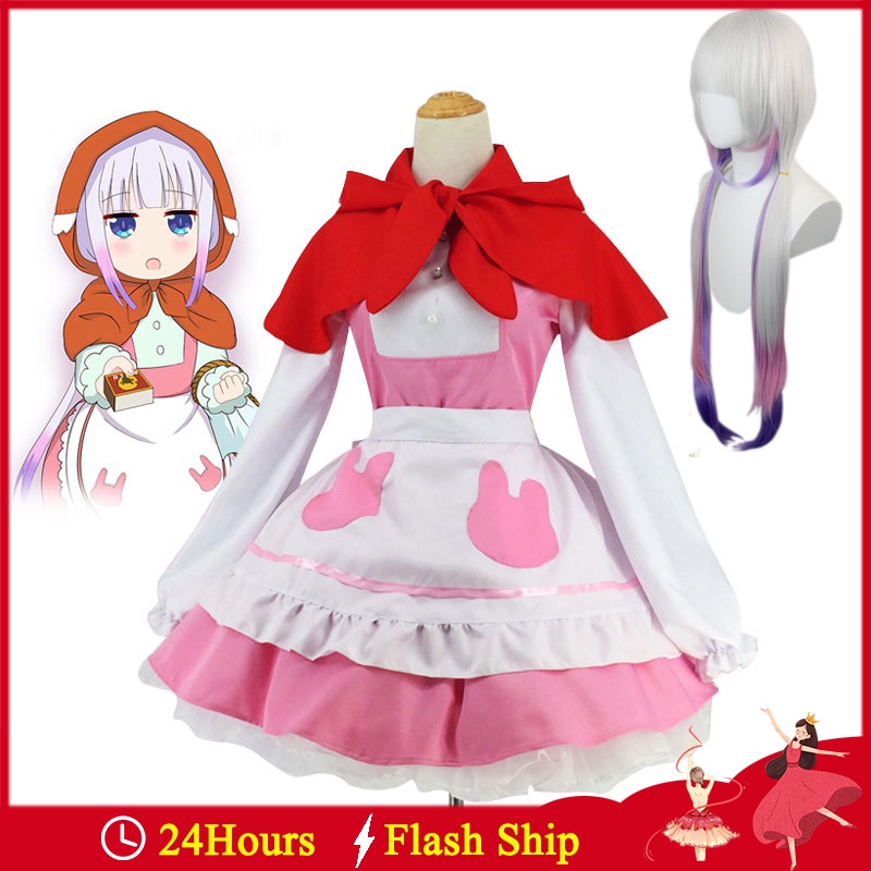 Miss Kobayashi Dragão Cosplay Fantasia-san Chi no Maid Dragon Anime Kanna Kamui Lolita Vestido Uniforme Peruca