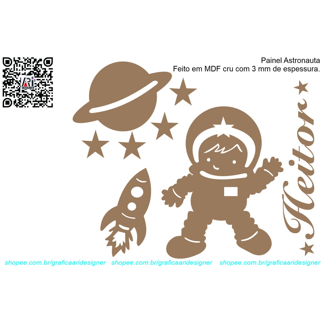 Kit painel Astronauta feito em MDF cru com 3 mm espessura_DV_0073 DV_0073