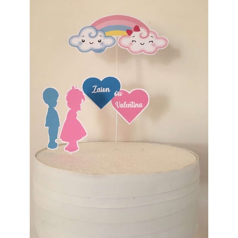Topo Bolo Cha Bebe Revelacao Personalizado Shopee Brasil