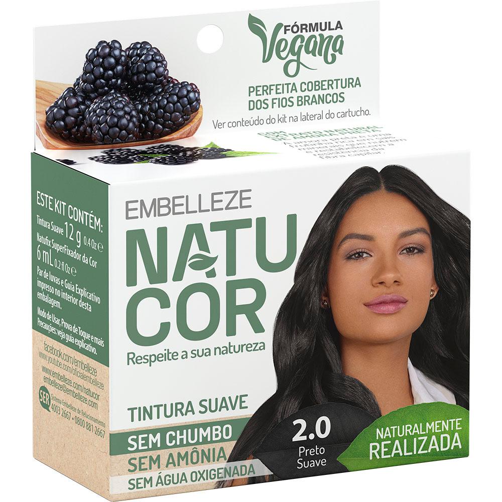 Tinta de cabelo natucor naturalmente realizada amora-preta preto suave 2.0 kit econômico