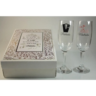 Casamento Convite Padrinhos O Sim 2 Taças Vidro Dourado em Oferta na Shopee