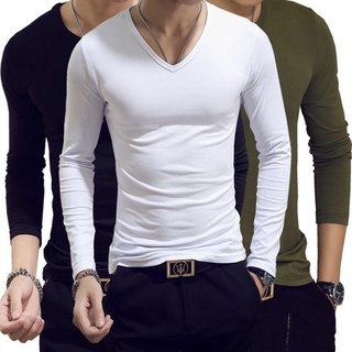 Camiseta Masculina Manga Longa/Justa/Casual/Esportiva/Gola V/Lisa/M A 3xg