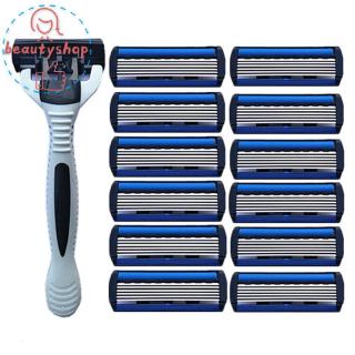✿ Beleza Manual Do Barba Barba Mão Segura Barbeador 12 Pçs 6-Camada Lâmina Anti-Slip Handle