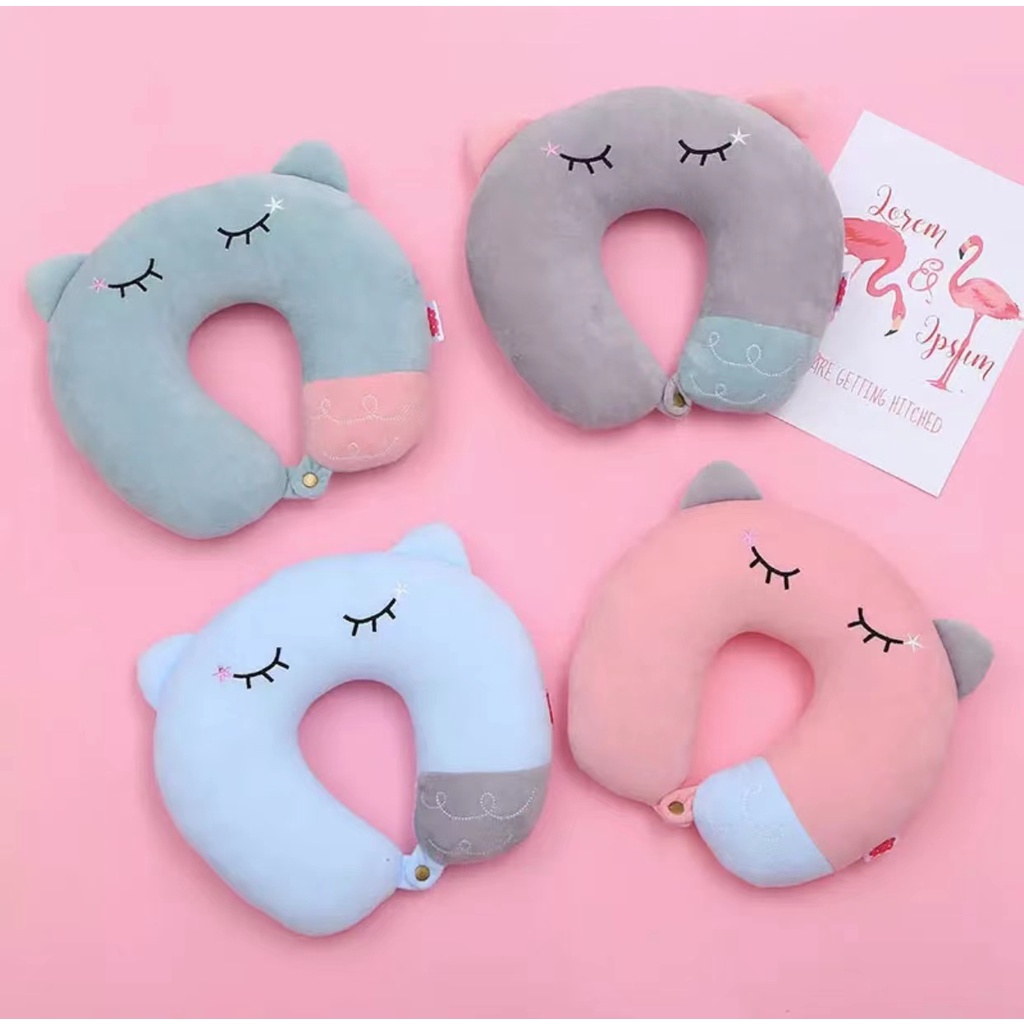 Almofada de pescoço para viagem com orelha de gato e estampa de cilios em Oferta na Shopee