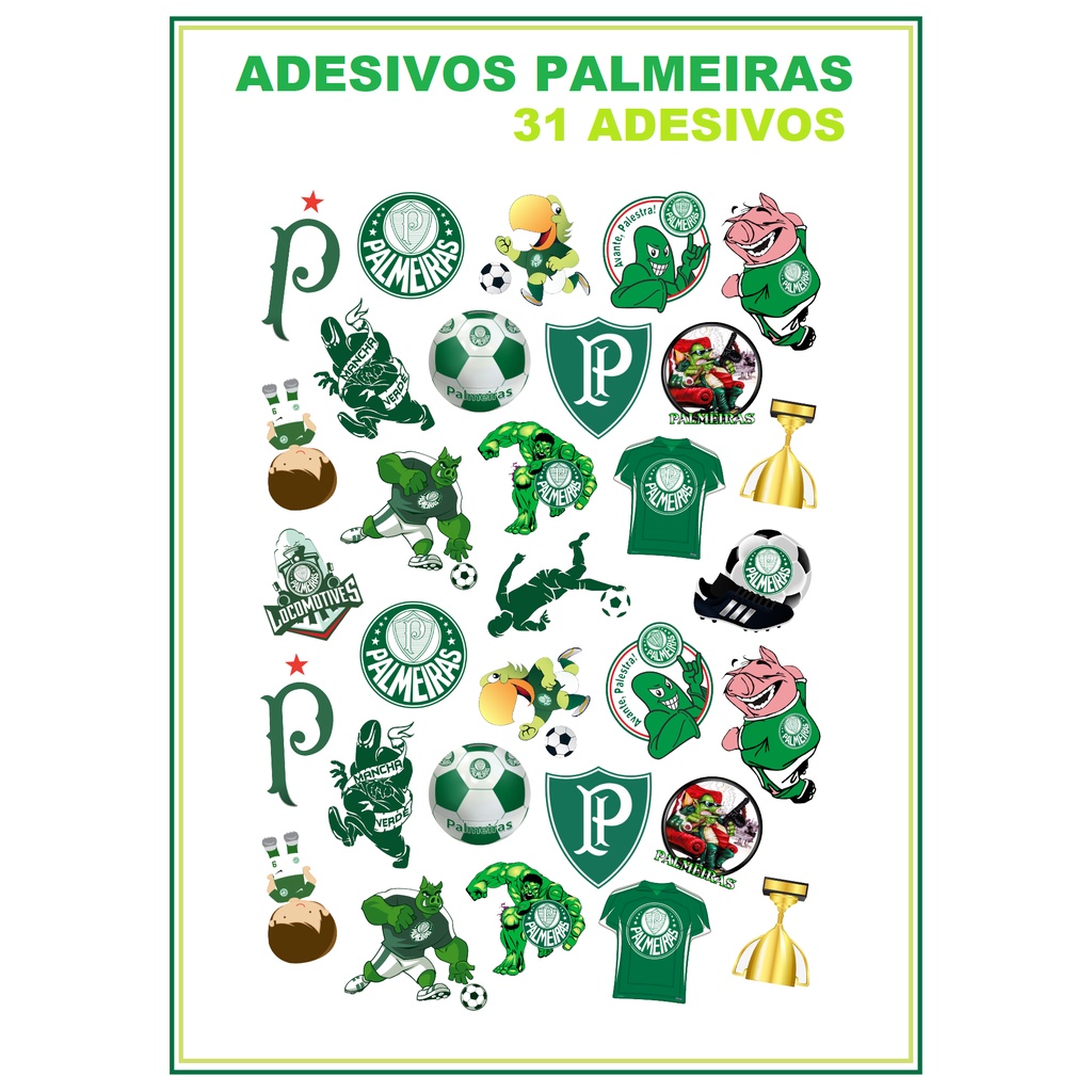 Adesivos Palmeiras - Auto Colante - Cartela C/ 31 Adesivos Stickers ...
