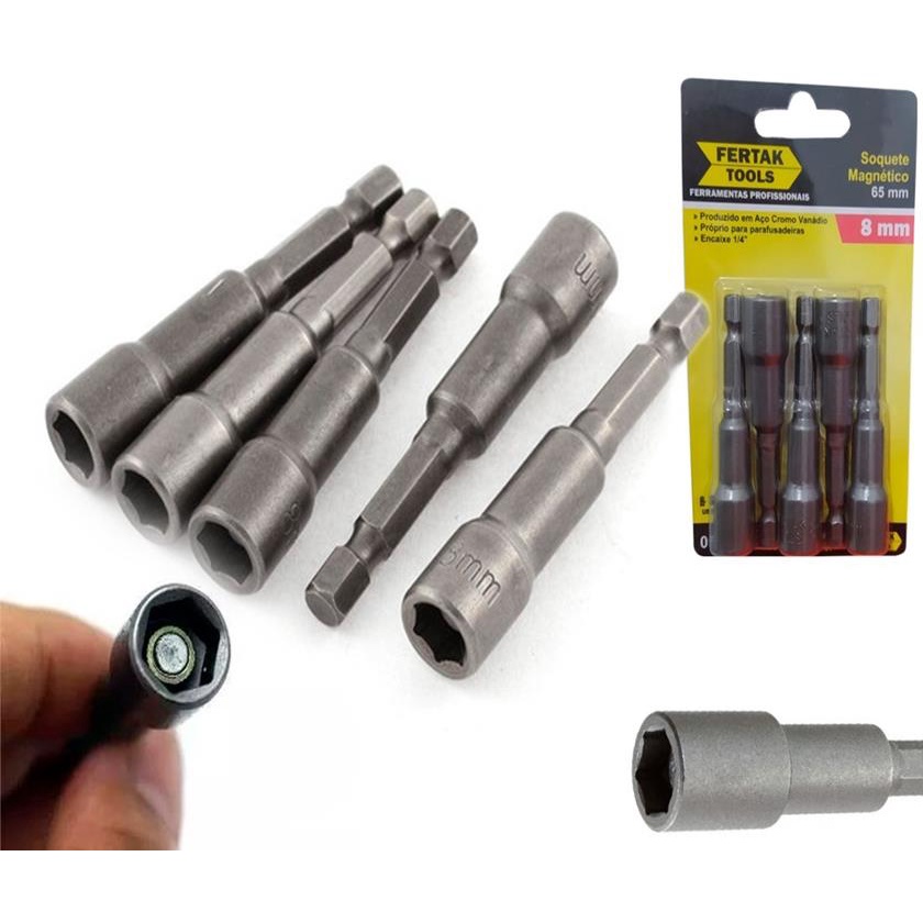 Jogo Bits Soquetes Magnético Parafusadeira 8mm Kit 5 Peças Profissional Ponteira - Home & Living