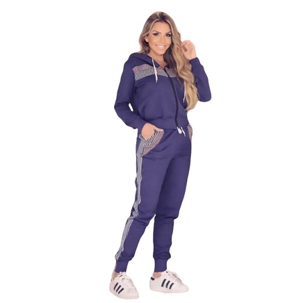 Conjunto Calça e Jaqueta aberta de Capuz com Ziper Flanelado