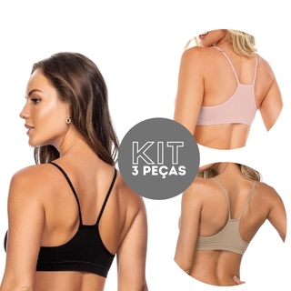 Kit 3 Tops Nadador Feminino Adulto Alça Regulavel Sem Bojo Sem Aro Sem Costura Sutiã Usual Confortavel Zee Rucci ZR0300-002