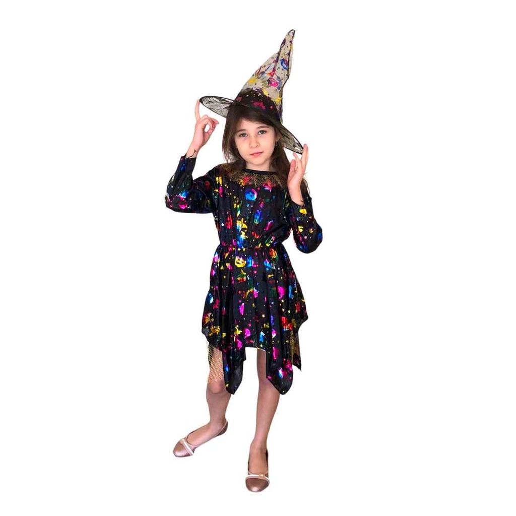 Fantasia Bruxinha Infantil c/ Chapéu Fantasia Halloween