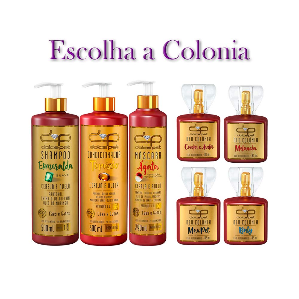 Kit Dolce Pet Shampoo Suave + Condicionador 500 ml + Máscara Hidratação 290 ml + Perfume 85 ml Cães e Gatos