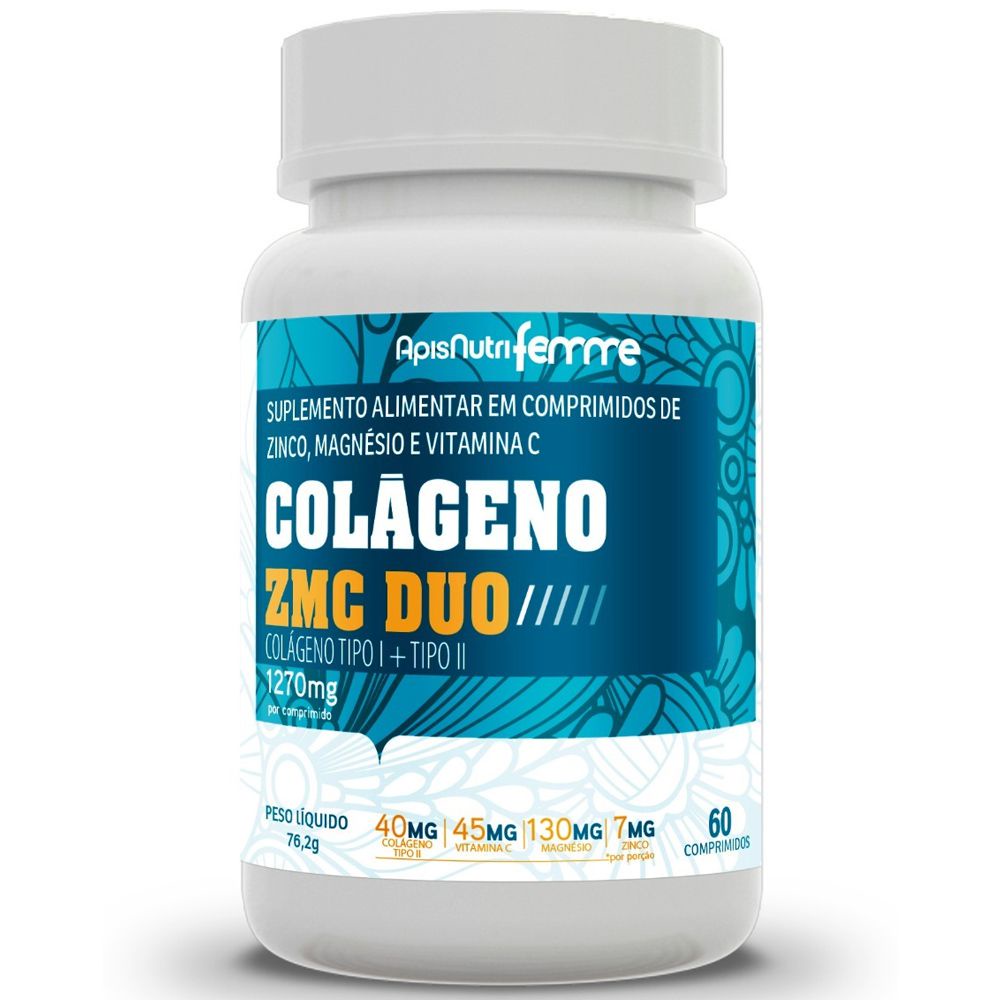 Colageno ZMC DUO Tipo 1 + Tipo 2 1270mg 60 Capsulas Apis Nutri