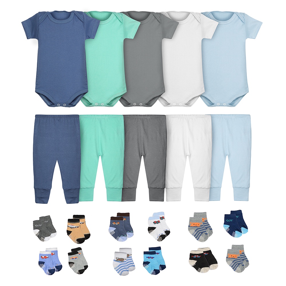 Body Bebê Calça Mijão e Meias Kit 22 Peças Manga Curta Masculino Roupinha de Bebê