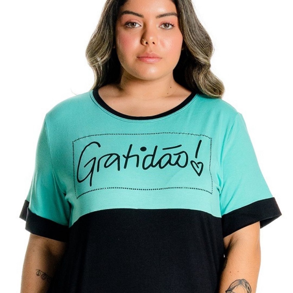 Blusa Feminina Plus Size Blusinha De Viscolycra Estampa Gratidão  Do G até G4 Moda Plus Size