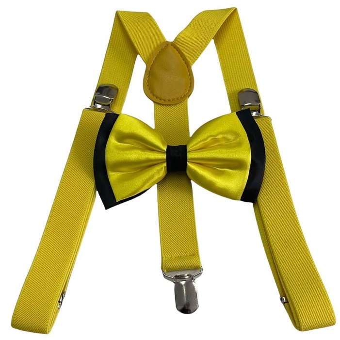 Kit Suspensório amarelo + Gravata Borboleta Dupla Preta C amarelo K: 244/249