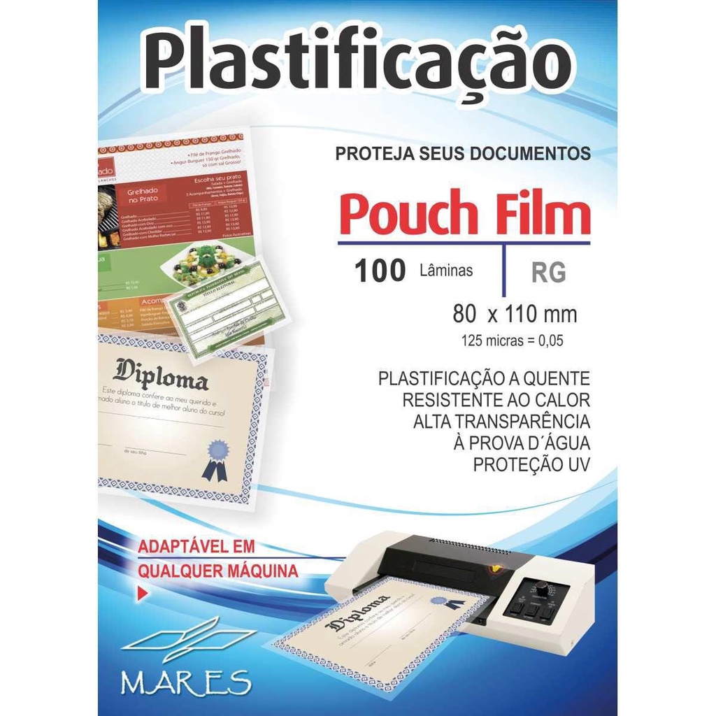 Plastico para Plastificacao Pouch FILM R.G. 80X110 (0,05) - Mares