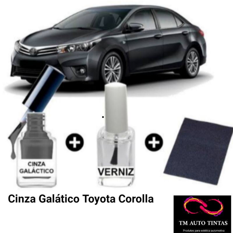 Kit Tinta tira Risco Cinza Galático Toyota + Tira Risco Rodas e Calotas Prata