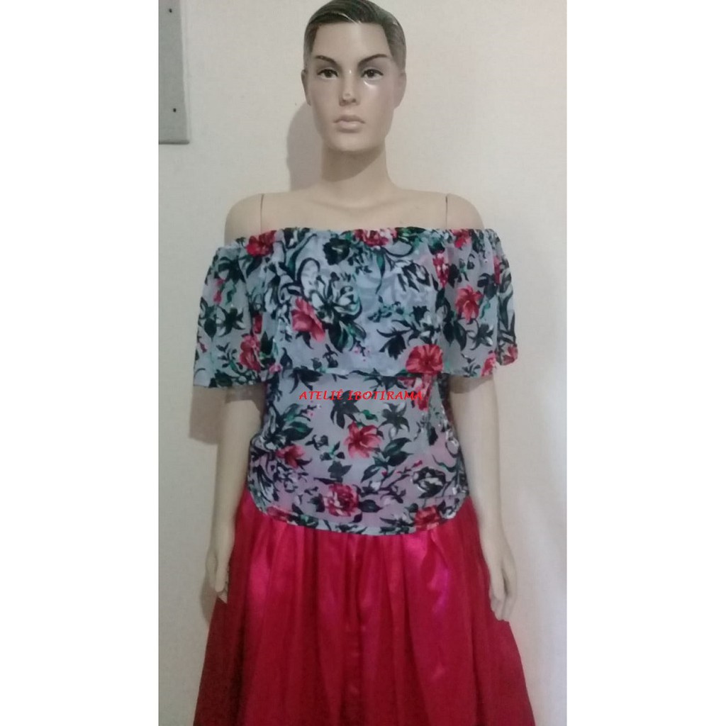 Blusa ciganinha - cinza com vermelho - Pomba Gira ou ciganas - Umbanda e Candomblé