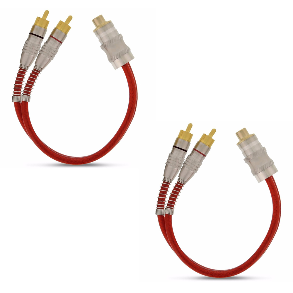 Kit 2 Cabos Rca Y 1 Fêmea + 2 Machos Blindado Svart Vermelho Som Automotivo Ouro Dupla Blindagem