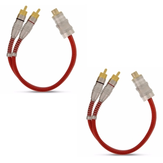 Kit 2 Cabos Rca Y 1 Fêmea + 2 Machos Blindado Svart Vermelho Som Automotivo Ou Residencial Uso Geral Cabo Y 1f+2m , 1f/2m Conector Ouro Dupla Blindagem