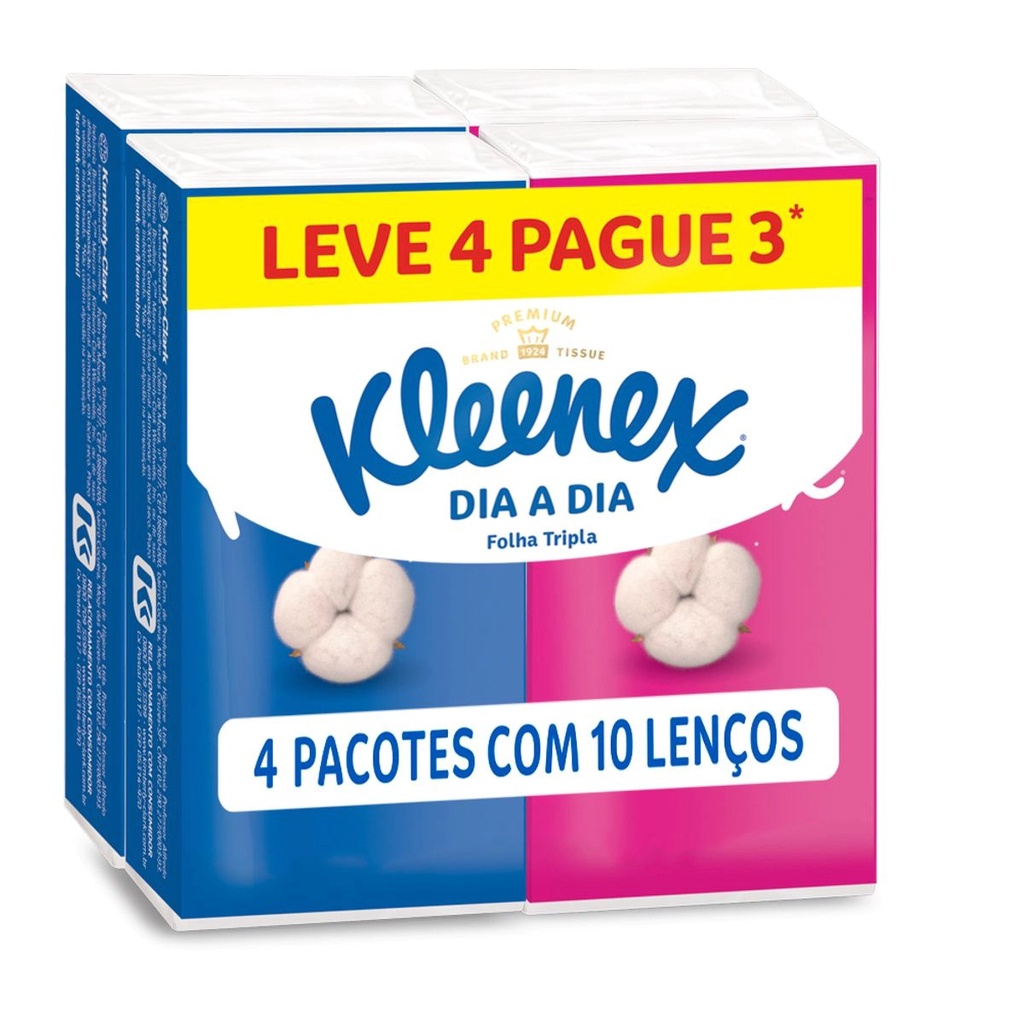 Lenço De Bolso Kleenex Dia A Dia Folha Tripla 4 Pct Com 10 Unidades em Oferta na Shopee