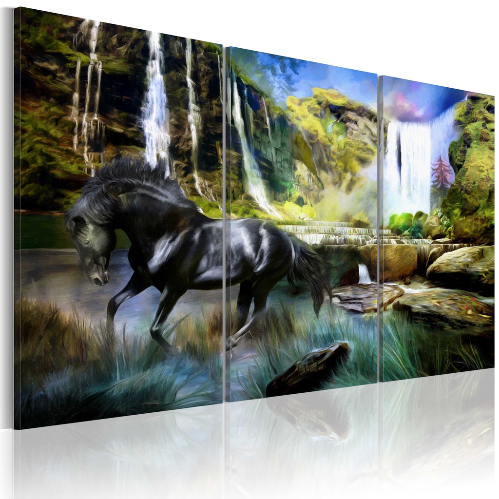 Quadros Decorativos Cavalo no fundo da cachoeira azul celeste Decoração De Quarto e Sala