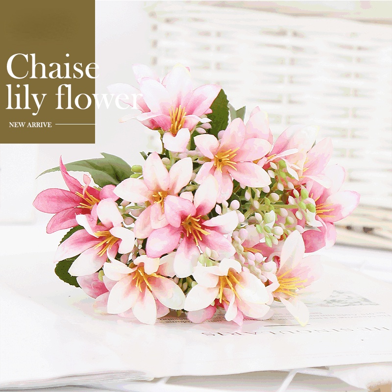Lírio Artificial 18 Cabeças Falsas Lírios Flor Festa De Casamento Decoração Bouquet Home Hotel Escritório Jardim Arte