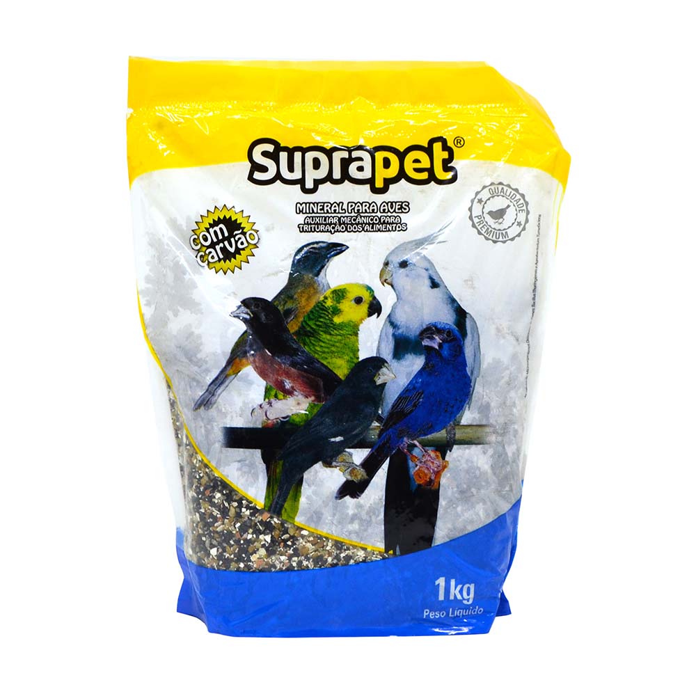 Mineral com carvão 1kg - Suprapet Fonte de Cálcio e Minerais para Pássaros Curió Bicudo Trinca Ferro