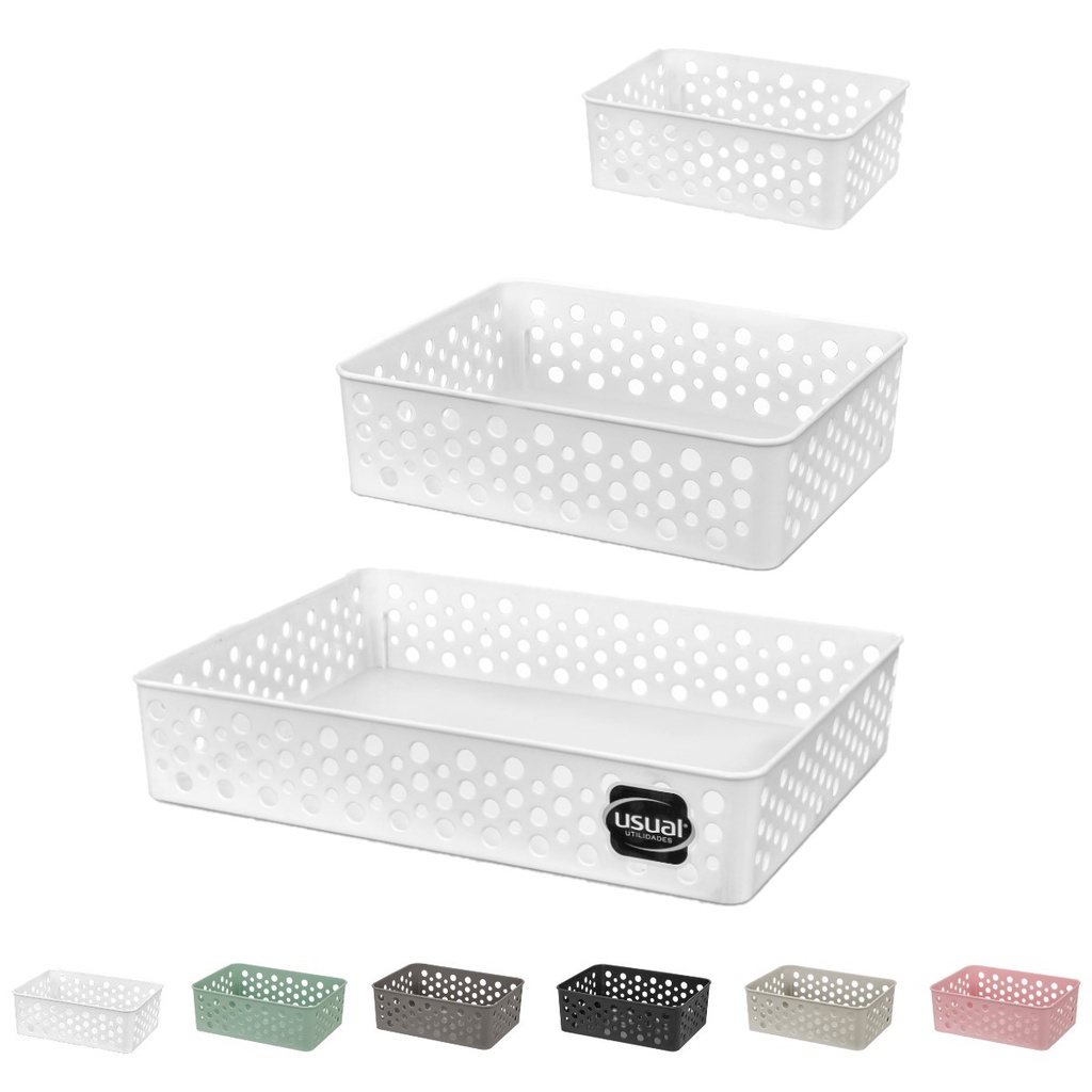 Kit 3 Cestos Organizador De Gaveta Armário Cozinha Escritório 3 Tamanhos / Pequeno / Médio / Grande Decoração Porta Objetos