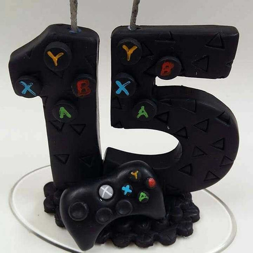Vela Tema Vídeo Game 15 Anos, Vela Personalizada Video Game,